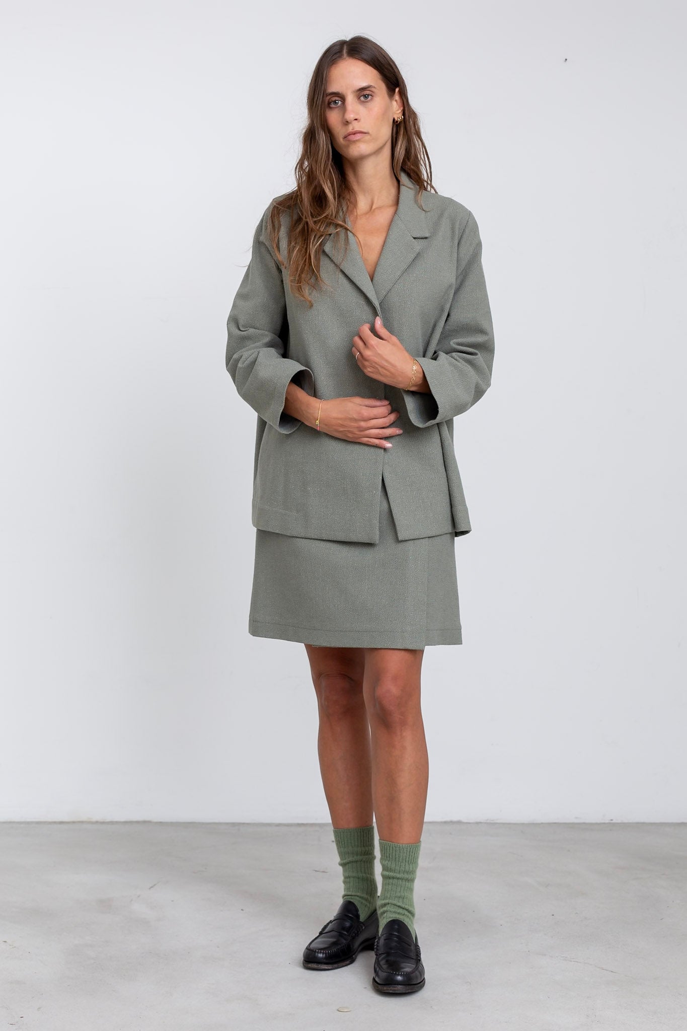 GI01 - Sage Green Hemp/Silk Blazer