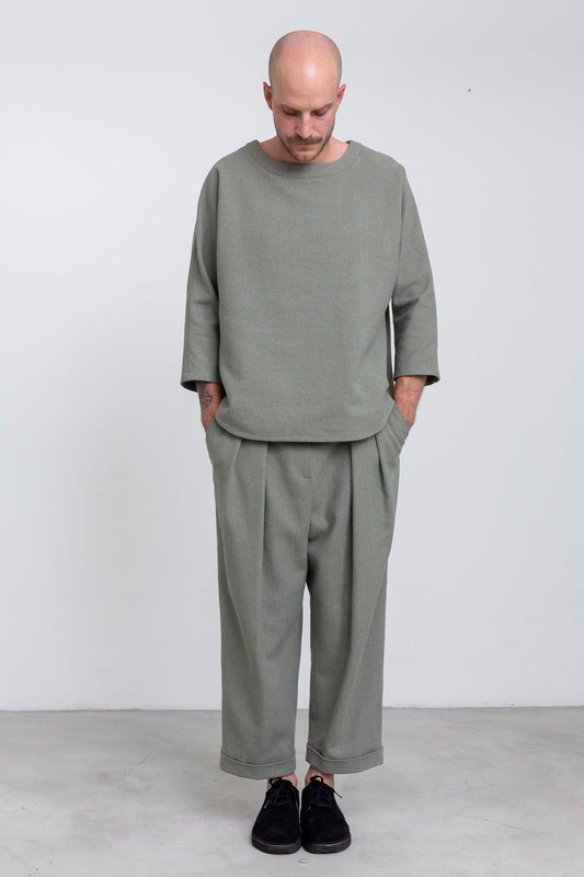 PA06 - Sage Hemp/ Silk High-Waisted Trousers