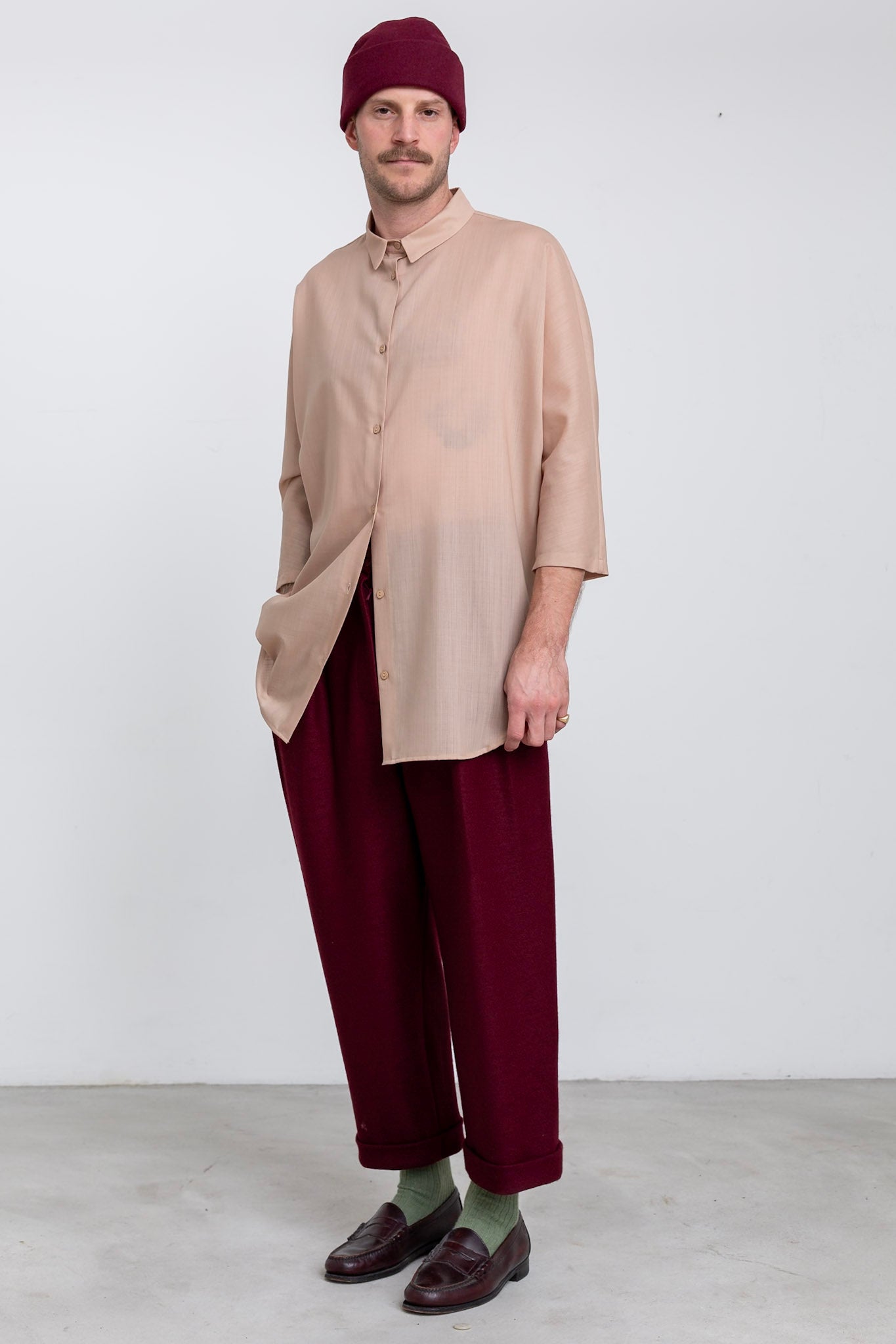 CA01 - Beige Wool Kimono Sleeve Shirt