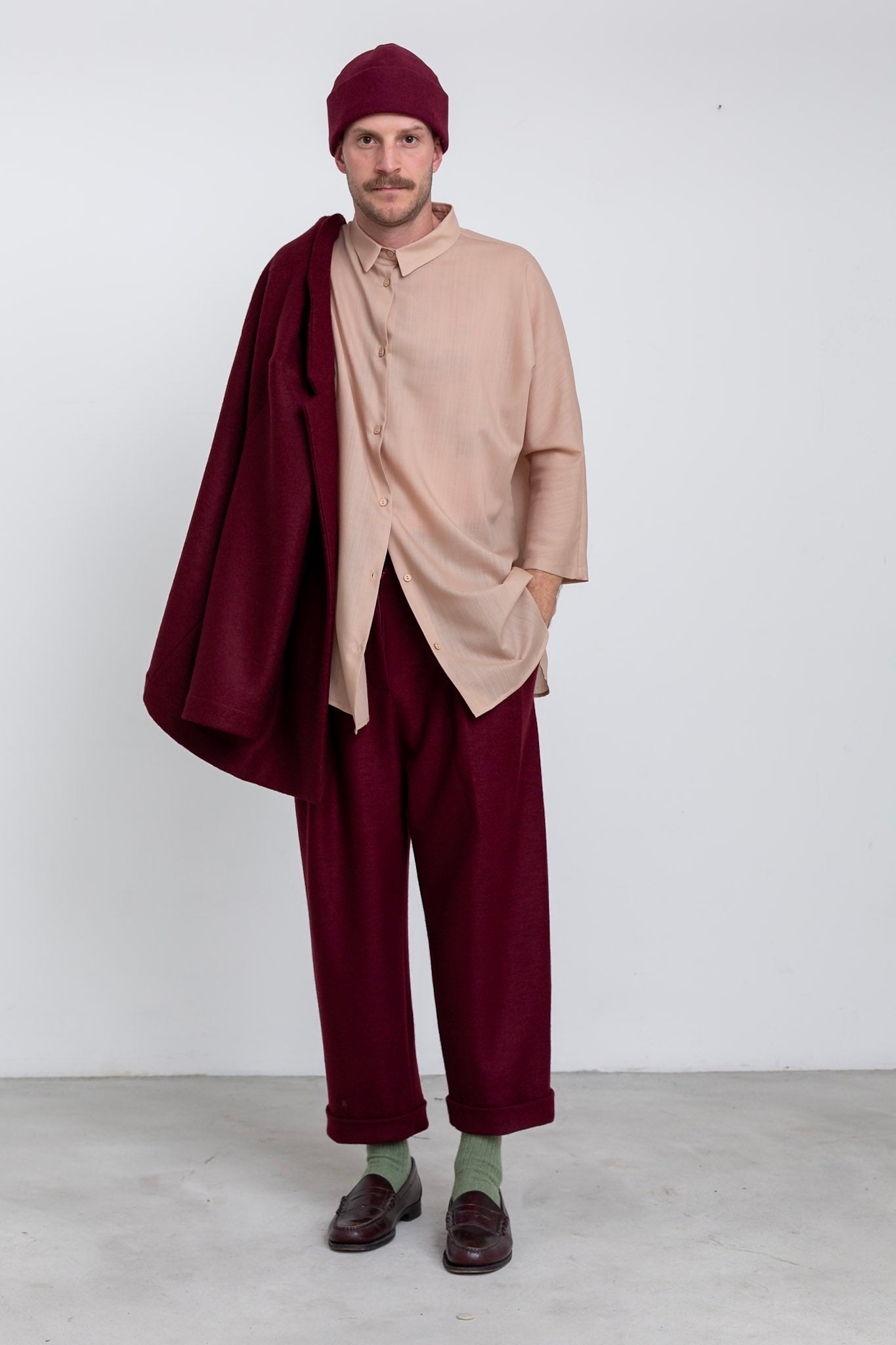 CA01 - Beige Wool Kimono Sleeve Shirt