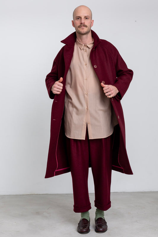 GI11 - Grape Wool Buttoned Overcoat