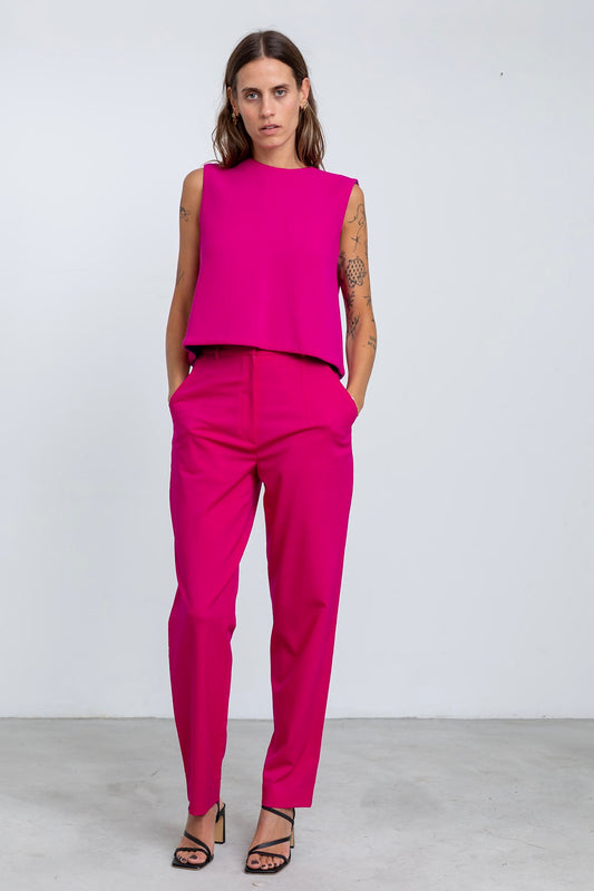 PA08 - Cyclamen Pink Straight-Cut Trousers